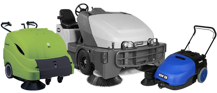 refurbished floor sweepers on a white background